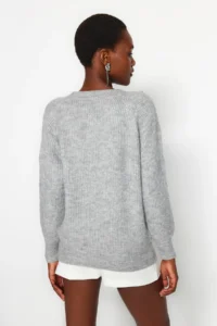 TRENDYOLMİLLA Gray Soft textured Stone Detailed Knitwear Sweater - Image 5