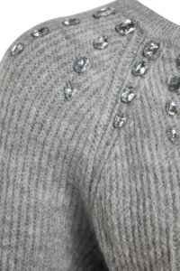 TRENDYOLMİLLA Gray Soft textured Stone Detailed Knitwear Sweater - Image 7