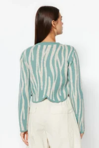 TRENDYOLMİLLA MINT Crop Zebra Patterned Color Bloklu Knitwear Sweater - Image 5