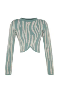 TRENDYOLMİLLA MINT Crop Zebra Patterned Color Bloklu Knitwear Sweater - Image 6