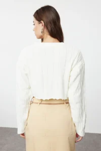 TRENDYOLMİLLA Ecru Super Crop Hair Knitting Knitwear Sweater - Image 5