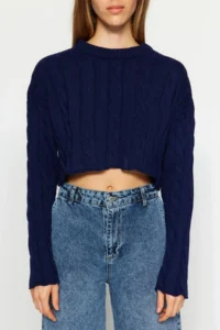 TRENDYOLMİLLA NAVY BLUE Super Crop Hair Knitting Knitwear Sweater - Image 4