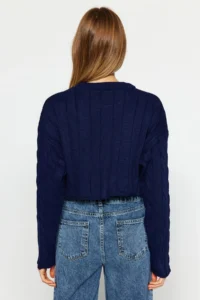 TRENDYOLMİLLA NAVY BLUE Super Crop Hair Knitting Knitwear Sweater - Image 5