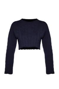 TRENDYOLMİLLA NAVY BLUE Super Crop Hair Knitting Knitwear Sweater - Image 6
