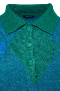 TRENDYOLMİLLA Green Wide Pattern Polo Shirt Collar Baklava Patterned Knitwear Sweater - Image 7