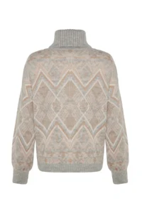 TRENDYOLMİLLA Gray Ethnic Patterned Soft textured Wide Pattern Turtleneck Knitwear Sweater - Image 8