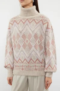 TRENDYOLMİLLA Stone Ethnic Patterned Soft textured Wide Pattern Turtleneck Knitwear Sweater - Image 3