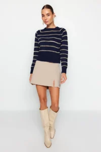 TRENDYOLMİLLA NAVY BLUE Simli Striped Knitwear Sweater - Image 2