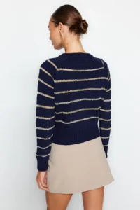 TRENDYOLMİLLA NAVY BLUE Simli Striped Knitwear Sweater - Image 5