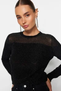TRENDYOLMİLLA Black Simli Transparan Detailed Knitwear Sweater