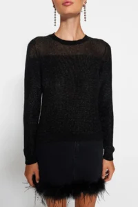 TRENDYOLMİLLA Black Simli Transparan Detailed Knitwear Sweater - Image 4