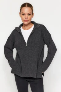 TRENDYOLMİLLA More Sustainable Anthracite Knitwear Sweater