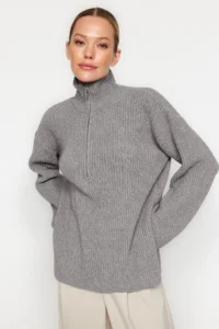 TRENDYOLMİLLA More Sustainable Gray Knitwear Sweater - Image 2
