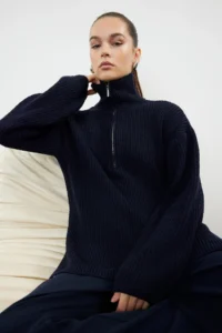 TRENDYOLMİLLA More Sustainable NAVY BLUE Wide Pattern Knitwear Sweater - Image 2