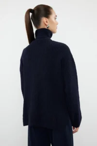 TRENDYOLMİLLA More Sustainable NAVY BLUE Wide Pattern Knitwear Sweater - Image 5