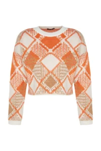 TRENDYOLMİLLA Ecru Soft textured Wide Pattern Crop Baklava Patterned Knitwear Sweater - Image 7