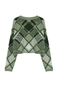 TRENDYOLMİLLA MINT Soft textured Wide Pattern Crop Baklava Patterned Knitwear Sweater - Image 7
