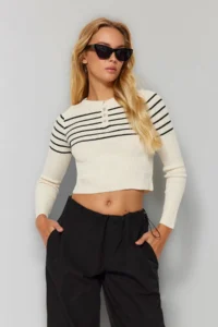 TRENDYOLMİLLA Stone Crop Striped Knitwear Sweater - Image 3