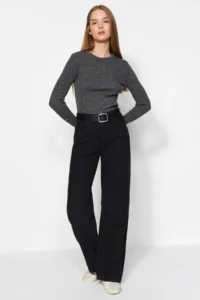 TRENDYOLMİLLA Anthracite Button Detailed Knitwear Sweater - Image 2
