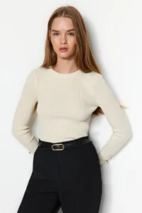 TRENDYOLMİLLA Stone Plain Sleeves Button Detailed Basic Knitwear Sweater - Image 2