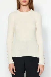 TRENDYOLMİLLA Stone Plain Sleeves Button Detailed Basic Knitwear Sweater - Image 3