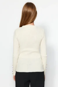 TRENDYOLMİLLA Stone Plain Sleeves Button Detailed Basic Knitwear Sweater - Image 4
