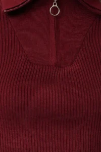TRENDYOLMİLLA Burgundy Crop Zipper Detailed Knitwear Sweater - Image 3