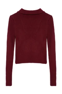 TRENDYOLMİLLA Burgundy Crop Zipper Detailed Knitwear Sweater - Image 7