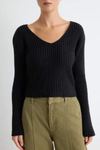 TRENDYOLMİLLA Black Crop Basic V-neck Knitwear Sweater - Image 3