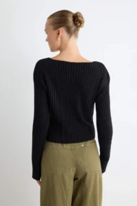 TRENDYOLMİLLA Black Crop Basic V-neck Knitwear Sweater - Image 4