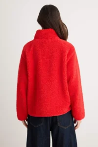 TRENDYOLMİLLA Winter Essentials Red Fleece Zippered Pocket Detail Knitting Cardigan/Sweatshirt - Image 5