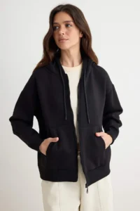 TRENDYOLMİLLA Gray Melange Black 2 Sets Pack Oversized Hooded Fleece Inside Knitting Cardigan/Sweatshirt - Image 2