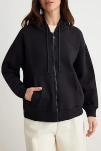 TRENDYOLMİLLA Gray Melange Black 2 Sets Pack Oversized Hooded Fleece Inside Knitting Cardigan/Sweatshirt - Image 3