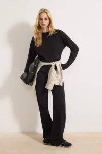 TRENDYOLMİLLA Black 100% Thick Cotton Basic Crew Neck Oversized/Wide Pattern Knitting T-Shirt
