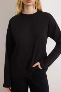 TRENDYOLMİLLA Black 100% Thick Cotton Basic Crew Neck Oversized/Wide Pattern Knitting T-Shirt - Image 3