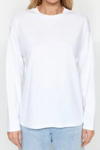 TRENDYOLMİLLA WHITE 100% Thick Cotton Basic Crew Neck Oversized/Wide Pattern Knitting T-Shirt - Image 16