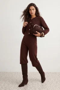 TRENDYOLMİLLA Brown Crop Knitwear Bottom - Top Set