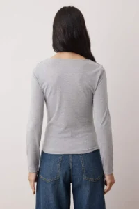 TRENDYOLMİLLA Gray Melange-NAVY BLUE 2 Sets Package Boat Neck Fitted/Body-Sitting Knitting Blouse - Image 7