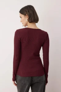 TRENDYOLMİLLA Burgundy snaps Fitted Ribbed Flexible Knitting Blouse - Image 4