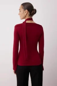 TRENDYOLMİLLA Burgundy Shawl Detailed Fitted Flexible Knitting Blouse - Image 4
