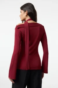 TRENDYOLMİLLA Burgundy Shawl Detailed Fitted Flexible Knitting Blouse - Image 9