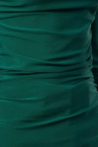 TRENDYOLMİLLA Emerald Green Boat Neck Draped Flexible Knitting Blouse - Image 3
