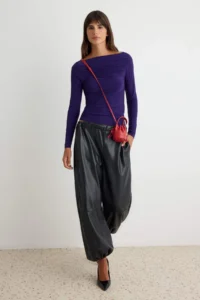 TRENDYOLMİLLA Purple Boat Neck Draped Flexible Knitting Blouse - Image 2