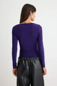 TRENDYOLMİLLA Purple Boat Neck Draped Flexible Knitting Blouse - Image 4