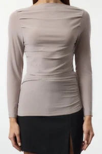 TRENDYOLMİLLA Stone Boat Neck Draped Flexible Knitting Blouse - Image 4
