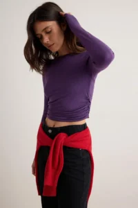 TRENDYOLMİLLA Purple Plain Fitted/Drape Detailed Flexible Knitting Blouse - Image 2