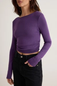 TRENDYOLMİLLA Purple Plain Fitted/Drape Detailed Flexible Knitting Blouse - Image 3