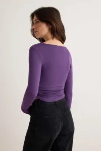 TRENDYOLMİLLA Purple Plain Fitted/Drape Detailed Flexible Knitting Blouse - Image 4