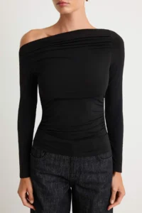 TRENDYOLMİLLA Black Drape Detailed Fitted Long Sleeve Flexible Knitting Blouse - Image 3