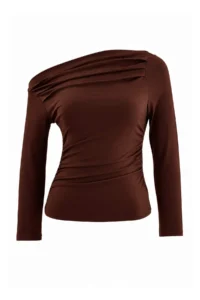 TRENDYOLMİLLA Brown Ruffle/Drape Detailed Fitted/Fitting Long Sleeve Flexible Knitting Blouse - Image 5
